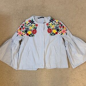 Zara Women’s Long Sleeve Flowy Embroidered Top Large Made in Morocco Cottage